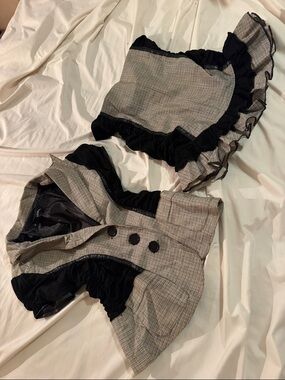 Vintage Sophisticated Houndstooth Blazer with Black Ruched Panels